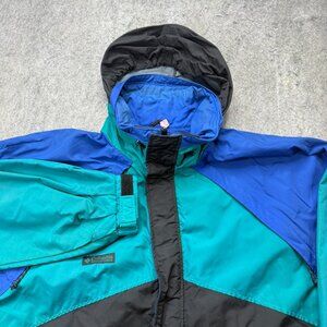 Columbia Ski Jacket Men XL Blue Black Hooded Nylon Full Zip Lined Adjustable